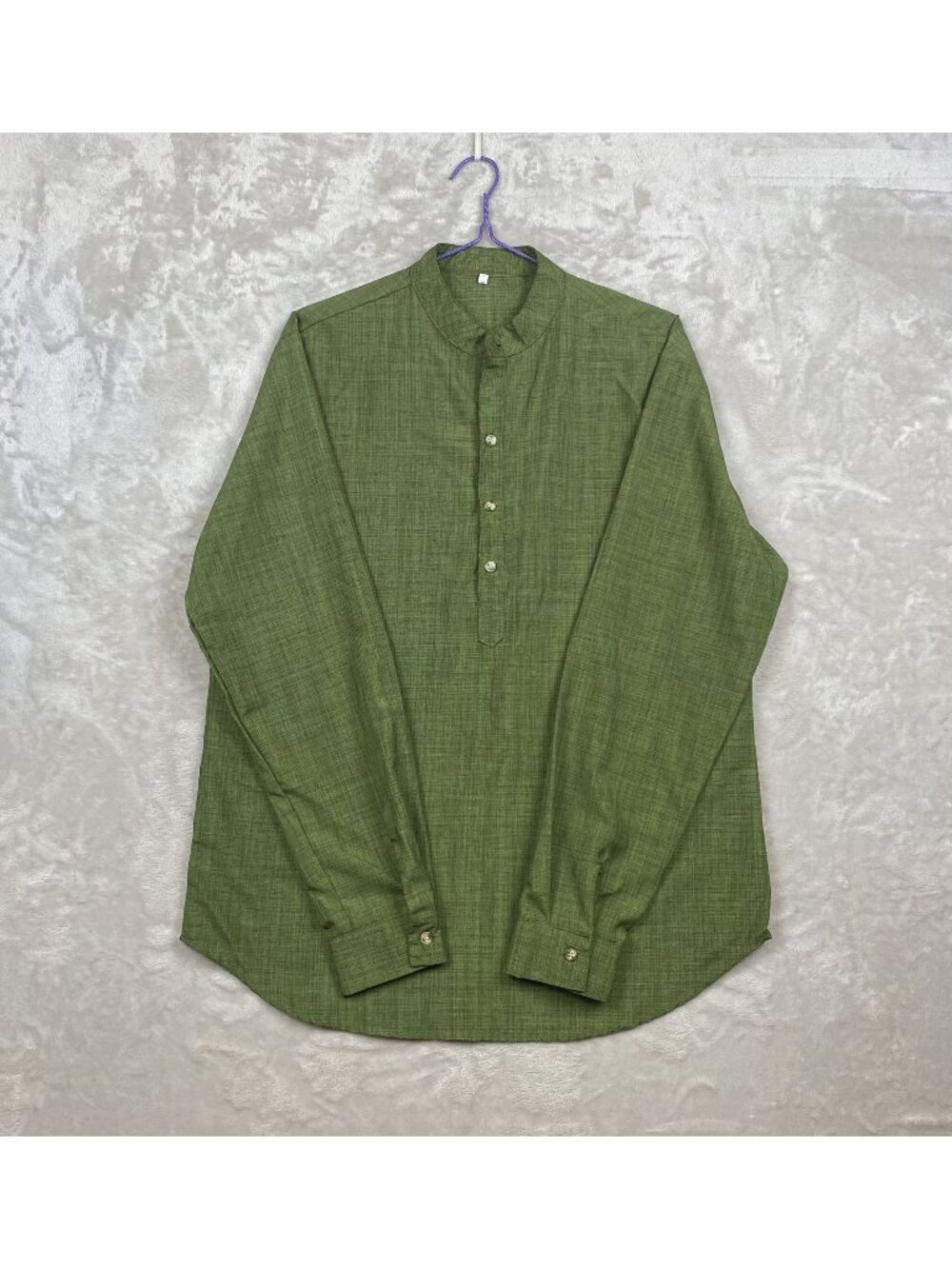 Mens Olive Green Mandarin Collar Button Front Shirt Size M